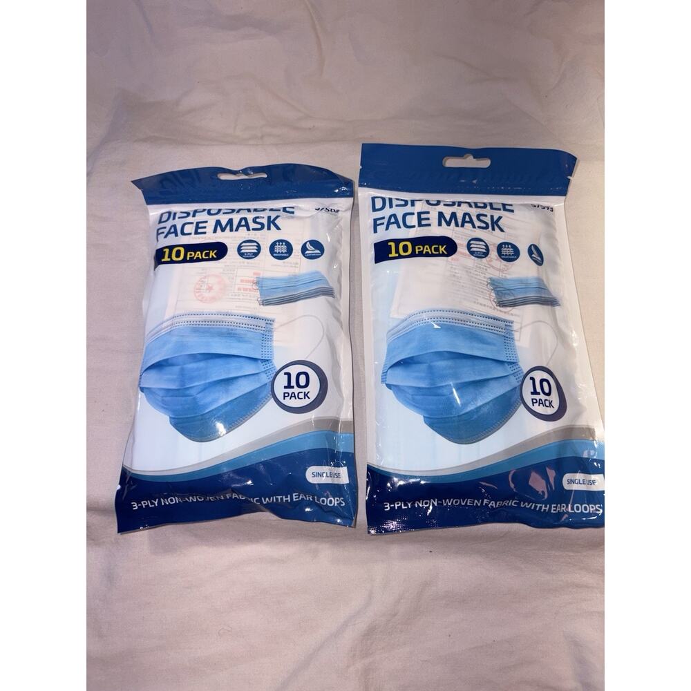 10 3-Ply Face Mask Ear Loop Non Medical Disposable MASK NIP Pack Of 2